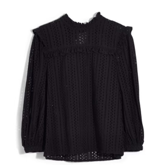 MADEWELL Eyelet Mockneck Ruffle Top in True Black - Picture 1 of 7
